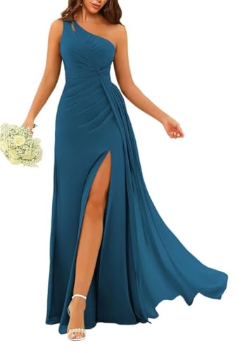 One-Shoulder-Prinzessinnenkleid, Brautjungfernkleid, ausgeschnitten, gedreht, Ballkleid, Chiffon, formelle Abendkleid, Partykleid ZM155, blaugrün, 38 von WSEYU
