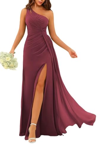 One-Shoulder-Prinzessinnenkleid, Brautjungfernkleid, ausgeschnitten, gedreht, Ballkleid, Chiffon, formelle Abendkleid, Partykleid ZM155, mulberry, 48 Plus von WSEYU
