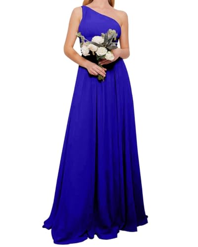 One Shoulder ZM113 Prinzessinnenkleid, Brautjungfernkleid, ausgeschnitten, Chiffon, formelle Abendkleid, Partykleid, königsblau, 56 Plus von WSEYU