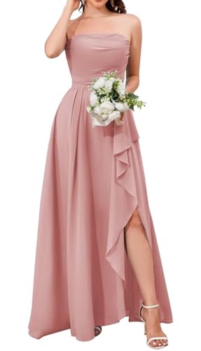 Prinzessin Brautjungfernkleider Spaghettiträger Ballkleider Chiffon formelle Abendparty Maxikleid mit Schlitz ZM184, Dusty Rose, 40 von WSEYU