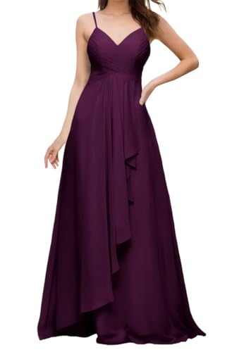 Prinzessin Brautjungfernkleider Spaghettiträger Ballkleider V-Ausschnitt formelle Abendparty Kleid mit Schlitz ZM163, pflaume, 44 von WSEYU
