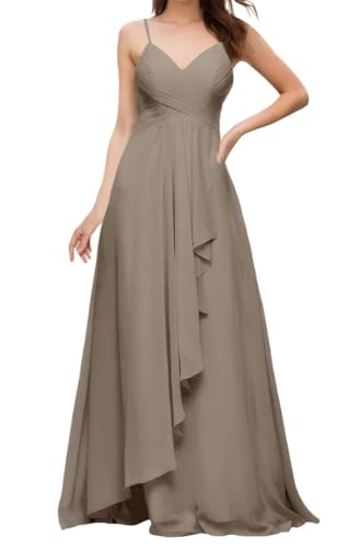 Prinzessin Brautjungfernkleider Spaghettiträger Ballkleider V-Ausschnitt formelle Abendparty Kleid mit Schlitz ZM163, taupe, 36 von WSEYU