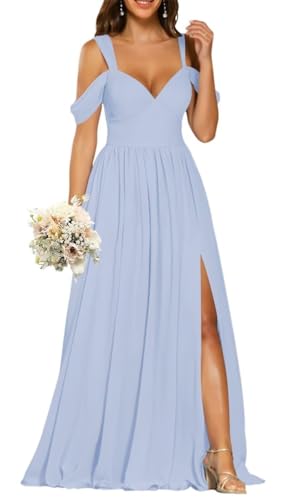 Prinzessinnenkleid, Brautjungfernkleid, Spaghettiträger, Ballkleid, schulterfrei, formelles Abendkleid, Partykleid mit Schlitz ZM111, lavendel, 40 von WSEYU