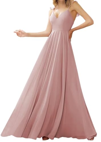 V-Ausschnitt Prinzessin Brautjungfernkleider Spaghettiträger Ballkleider Chiffon formelle Abendparty Kleid, Dusty-Rose, 36 V-Ausschnitt Prinzessin Brautjungfernkleider Spaghettiträger Ballkleider Chiffon formelle Abendparty Kleid, Dusty-Rose, 36 von WSEYU