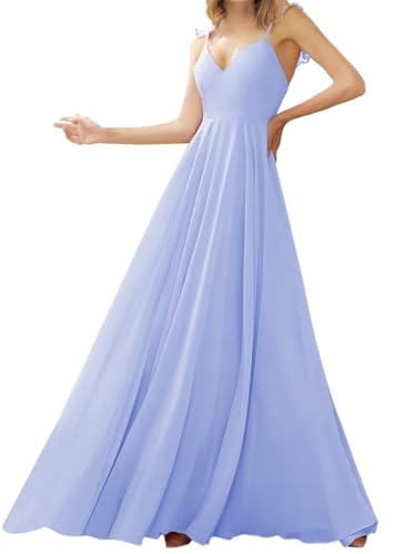 V-Ausschnitt Prinzessin Brautjungfernkleider Spaghettiträger Ballkleider Chiffon formelle Abendparty Kleid, lavendel, 36 von WSEYU
