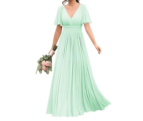 WSEYU Brautjungfernkleid mit V-Ausschnitt für Hochzeit – A-Linie, langes Chiffon, formelle Partykleider, mintgrün, 48 Plus WSEYU Brautjungfernkleid mit V-Ausschnitt für Hochzeit – A-Linie, langes Chiffon, formelle Partykleider, mintgrün, 48 Plus von WSEYU