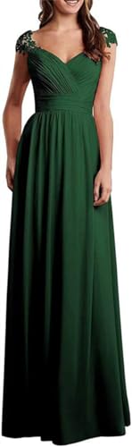 WSEYU Gerafftes Brautjungfernkleid mit V-Ausschnitt, lang, Chiffon, für Hochzeit, Gast, Abschlussball, Abendkleid, grün, 50 Plus von WSEYU