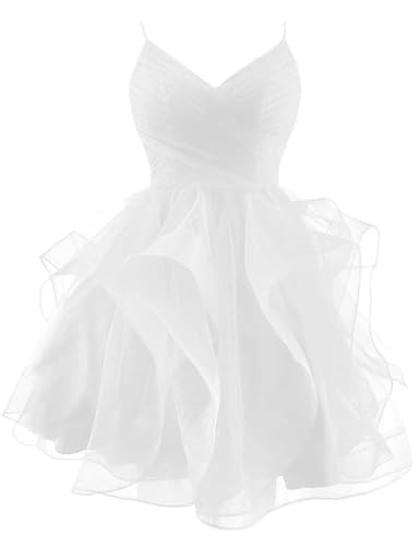 WSEYU Glitzer Tüll Spaghettiträger Kurze Homecoming Kleider für Teens abgestufte Mini-Cocktailkleider, weiß, 38 von WSEYU