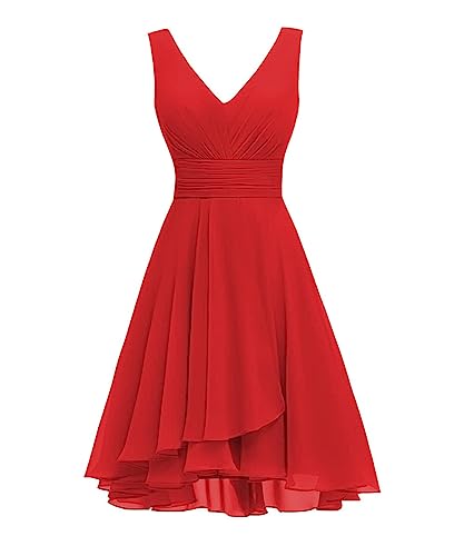 WSEYU Homecoming Kleid für Junioren Doppel V Ausschnitt Ärmellos Brautjungfer Kleid A-Linie Übergröße, rot, 58 von WSEYU