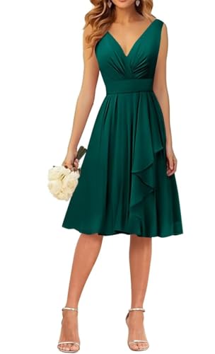 WSEYU Kleid mit V-Ausschnitt, kurze Brautjungfernkleider, Rüschen, Chiffon, Abschlussfeier, Cocktailparty, Kleid, blaugrün, 44 WSEYU Kleid mit V-Ausschnitt, kurze Brautjungfernkleider, Rüschen, Chiffon, Abschlussfeier, Cocktailparty, Kleid, blaugrün, 44 von WSEYU