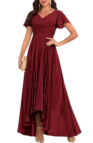 WSEYU Langes Kleid für die Brautmutter und Bräutigam, Chiffon, formell, Abendkleid, Großmutterkleid, burgunderfarben, 52 Plus von WSEYU