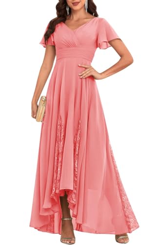 WSEYU Langes Kleid für die Brautmutter und Bräutigam, Chiffon, formell, Abendkleid, Großmutterkleid, korallenrot, 40 WSEYU Langes Kleid für die Brautmutter und Bräutigam, Chiffon, formell, Abendkleid, Großmutterkleid, korallenrot, 40 von WSEYU