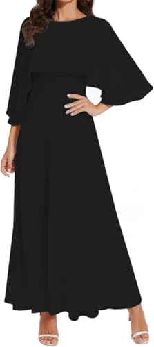 WSEYU Langes Kleid für die Brautmutter und Bräutigam, Chiffon, formelle Abendkleider mit Gürtel, ZM123, Schwarz , 52 Plus von WSEYU