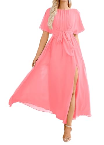 WSEYU Langes Kleid für die Brautmutter und Bräutigam, Chiffon, formelle Abendkleider mit Gürtel, wassermelone, 44 WSEYU Langes Kleid für die Brautmutter und Bräutigam, Chiffon, formelle Abendkleider mit Gürtel, wassermelone, 44 von WSEYU