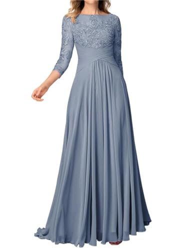 WSEYU Spitze Mutter der Braut Bräutigam Kleider Langarm Chiffon Hochzeit Gast Abend Mütter Kleider, dusty blue, 38 von WSEYU