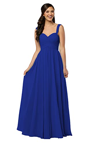 WSEYU Sweetheart Lange Brautjungfernkleider Chiffon A-Linie Plissee Abschlussball Kleider mit Taschen C129, königsblau, 42 von WSEYU