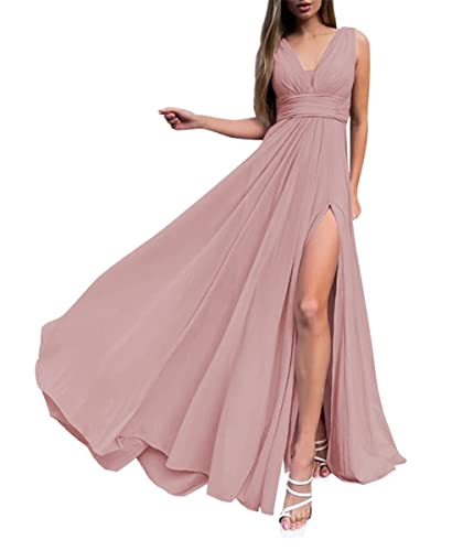 WSEYU V-Ausschnitt Gästekleider für Junioren Ärmellos Chiffon A-Linie Hoher Split Spaghettiträger 2023 Formal Prom Kleid, Dusty Rose, 40 WSEYU V-Ausschnitt Gästekleider für Junioren Ärmellos Chiffon A-Linie Hoher Split Spaghettiträger 2023 Formal Prom Kleid, Dusty Rose, 40 von WSEYU