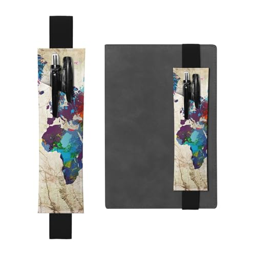 WSHFFILO Abstrakte Weltkarte bedrucktes Leder-Stifthalter, Lesezeichen, Federmäppchen, Schwarz , Einheitsgröße, Münztasche von WSHFFILO