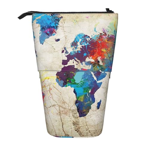 WSHFFILO Abstrakte Weltkarte bedrucktes Teleskop-Stiftetui von WSHFFILO