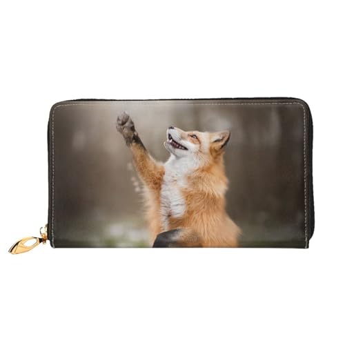 WSHFFILO Animal Fox Pattern Printed Leather Wallet Long Clutch Portable Travel Wallet, Schwarz , Einheitsgröße von WSHFFILO