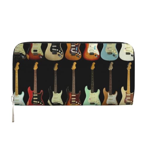 WSHFFILO Art Guitar Pattern Printed Leather Hand Wallet Long Clutch Leather Wallet, Schwarz , Einheitsgröße von WSHFFILO
