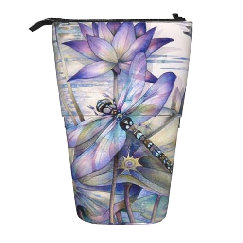 WSHFFILO Ausziehbare Stifttasche mit Libelle auf Lotusblüte von WSHFFILO