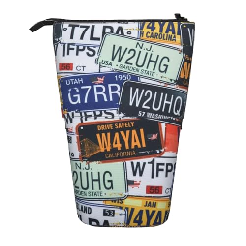 WSHFFILO Ausziehbares Federmäppchen mit Nummernschild-Motiv von WSHFFILO