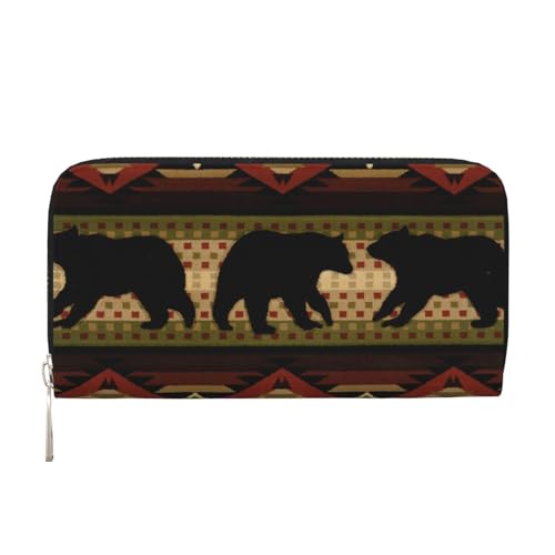 WSHFFILO Bear Printed Leather Hand Wallet Long Clutch Leather Wallet, Schwarz , Einheitsgröße von WSHFFILO