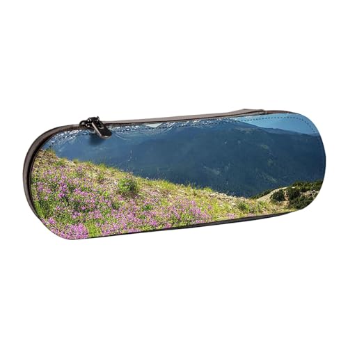WSHFFILO Bedrucktes Federmäppchen aus Leder, Motiv: Berge, tragbare Schreibwaren-Tasche von WSHFFILO