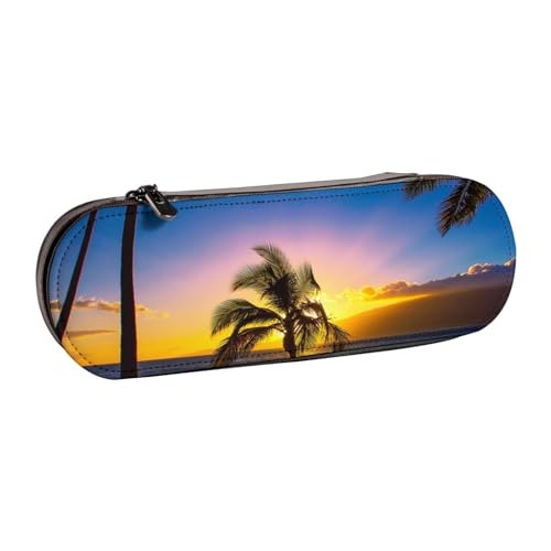 WSHFFILO Bedrucktes Federmäppchen aus Leder, Motiv: Hawaii Beach, tragbare Schreibwaren-Tasche von WSHFFILO