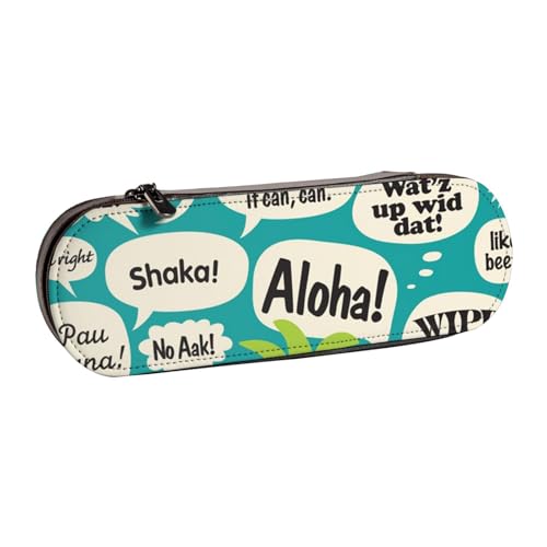 WSHFFILO Bedrucktes Federmäppchen aus Leder mit hawaiianischen Slogans, tragbare Schreibwaren-Tasche von WSHFFILO