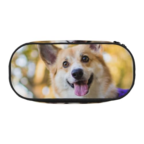 WSHFFILO Bedrucktes Federmäppchen mit Hunde-Corgi-Motiv, Federmäppchen, tragbare Schreibwaren-Tasche, Schwarz , Einheitsgröße, Münztasche von WSHFFILO