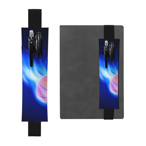 WSHFFILO Blauer Feuer-Basketball-bedruckter Leder-Stifthalter, Lesezeichen, Federmäppchen, Schwarz , Einheitsgröße, Münztasche von WSHFFILO