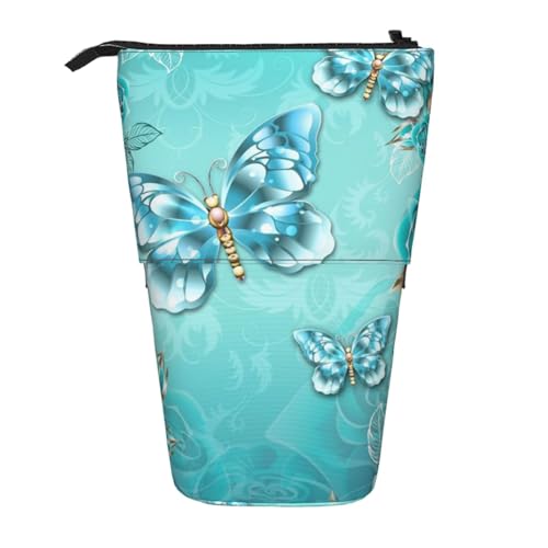 WSHFFILO Bleistifttasche mit Schmetterlingsmotiv, ausziehbar, Hellblau von WSHFFILO