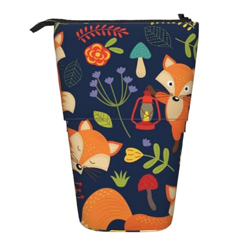 WSHFFILO Bleistifttasche mit niedlichem Tiermotiv, Fuchs, Blume, ausziehbar, ausziehbar von WSHFFILO