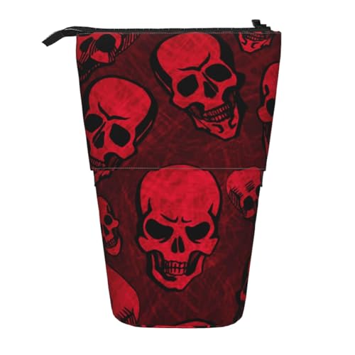 WSHFFILO Bleistifttasche mit rotem Totenkopf, ausziehbar, Teleskop-Stifttasche von WSHFFILO