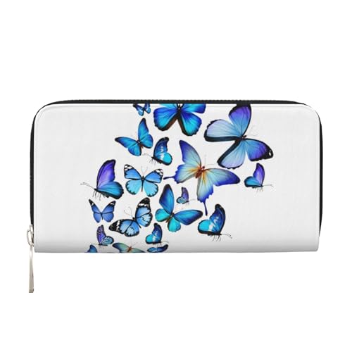 WSHFFILO Blue Butterfly Printed Leather Hand Wallet Long Clutch Leather Wallet, Schwarz , Einheitsgröße von WSHFFILO