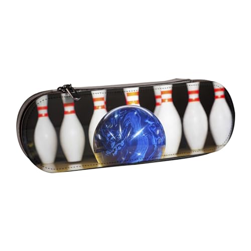WSHFFILO Bowling bedrucktes Leder-Federmäppchen, tragbare Schreibwaren-Tasche von WSHFFILO