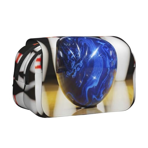 WSHFFILO Bowling bedrucktes doppeltes Klapp-Federmäppchen, Federmäppchen, tragbare Schreibwaren-Tasche, Schwarz , Einheitsgröße, Münztasche von WSHFFILO