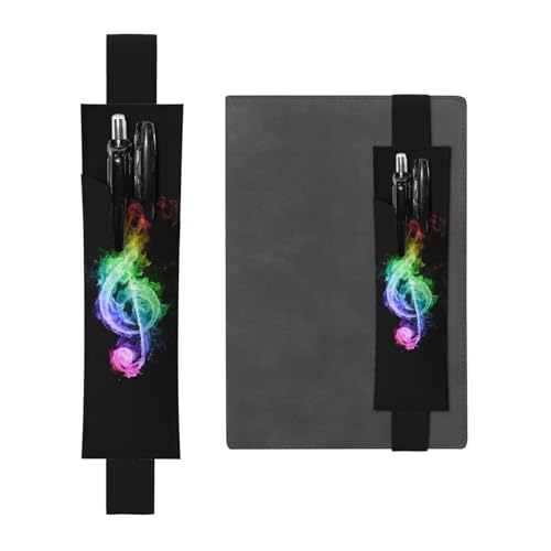 WSHFFILO Bunte Musiknoten bedrucktes Leder-Stifthalter, Lesezeichen, Federmäppchen, Schwarz , Einheitsgröße, Münztasche von WSHFFILO