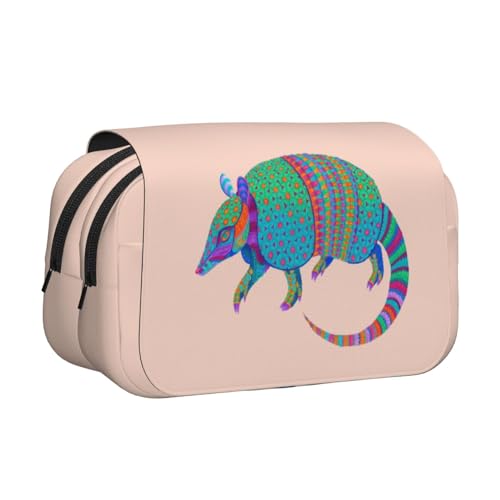 WSHFFILO Buntes Armadillo bedrucktes Doppel-Klapp-Federmäppchen, Federmäppchen, tragbare Schreibwarentasche, Schwarz , Einheitsgröße, Münztasche von WSHFFILO