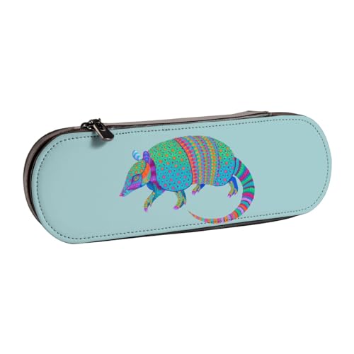 WSHFFILO Buntes Armadillo bedrucktes Leder-Federmäppchen, tragbare Schreibwaren-Tasche von WSHFFILO