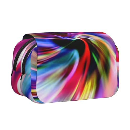 WSHFFILO Buntes Federmäppchen mit Batikdruck, doppeltes Klappetui, Federmäppchen, tragbare Schreibwarentasche, Schwarz , Einheitsgröße, Münztasche von WSHFFILO