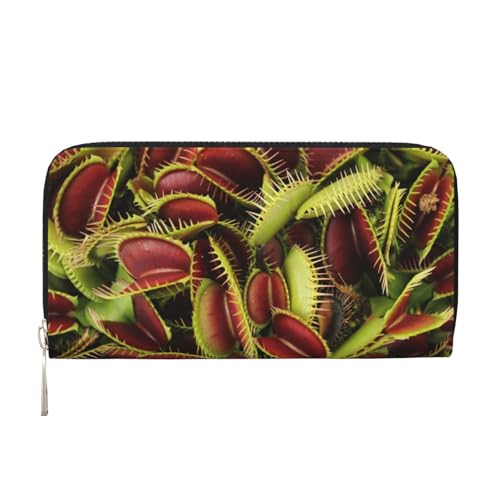 WSHFFILO Carnivorous Plant Printed Leather Hand Wallet Long Clutch Leather Wallet, Schwarz , Einheitsgröße von WSHFFILO