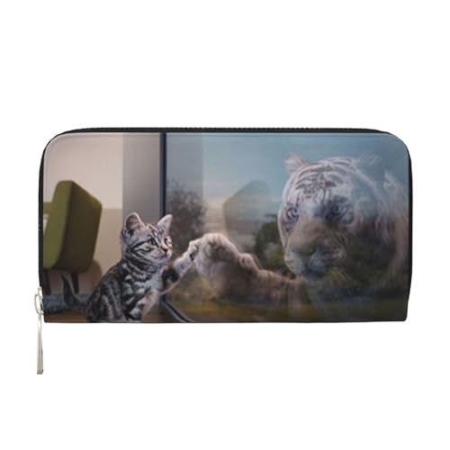 WSHFFILO Cat and Reflection Tiger Animal Printed Leather Hand Wallet Long Clutch Leather Wallet, Schwarz , Einheitsgröße von WSHFFILO