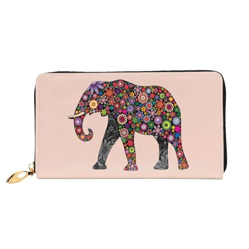 WSHFFILO Cheerful Elephant Printed Leather Wallet Long Clutch Portable Travel Wallet, Schwarz , Einheitsgröße von WSHFFILO