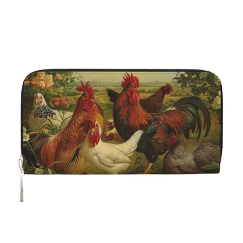WSHFFILO Chickens and Farm Printed Leather Hand Wallet Long Clutch Leather Wallet, Schwarz , Einheitsgröße von WSHFFILO