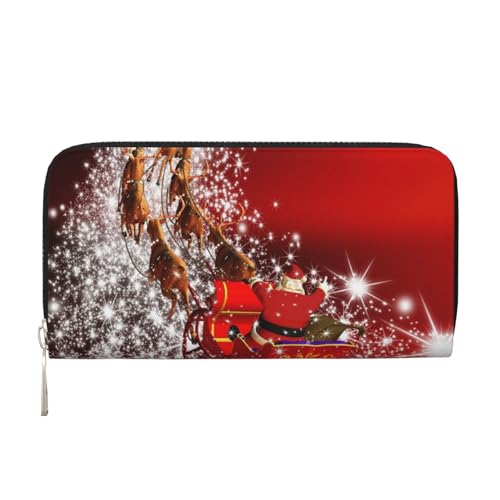 WSHFFILO Christmas Magic Printed Leather Hand Wallet Long Clutch Leather Wallet, Schwarz , Einheitsgröße von WSHFFILO