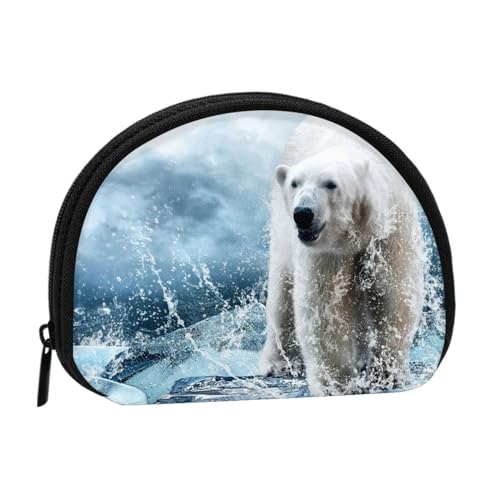 WSHFFILO Cool Animal White Polar Bear Printed Shell Storage Bag Mini Coin Organizer, Schwarz , Einheitsgröße von WSHFFILO