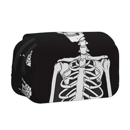 WSHFFILO Cooles Federmäppchen mit Totenkopf-Aufdruck, doppeltes Klappetui, Federmäppchen, tragbare Schreibwarentasche, Schwarz , Einheitsgröße, Münztasche von WSHFFILO